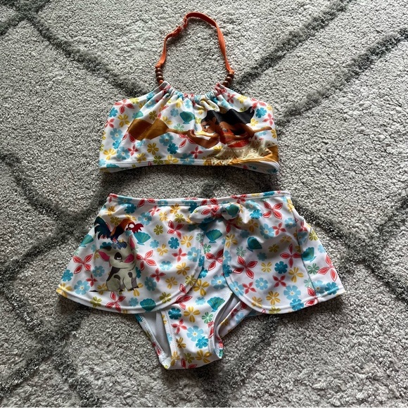 Disney Moana Two Piece Swimsuit bikini bathing suit halter skirt skirt 7 / 8 - Picture 2 of 10